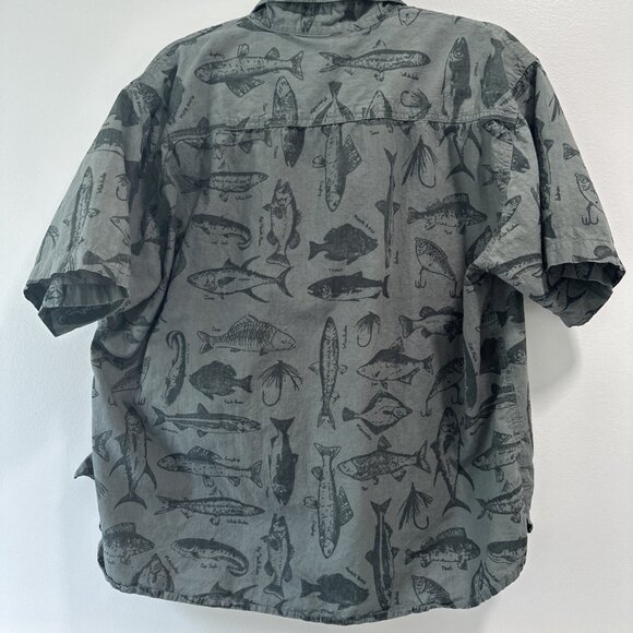 Woodland Creek Men's Fish Print Short Sleeve Button Shirt Green L Large Cotton - Picture 7 of 7